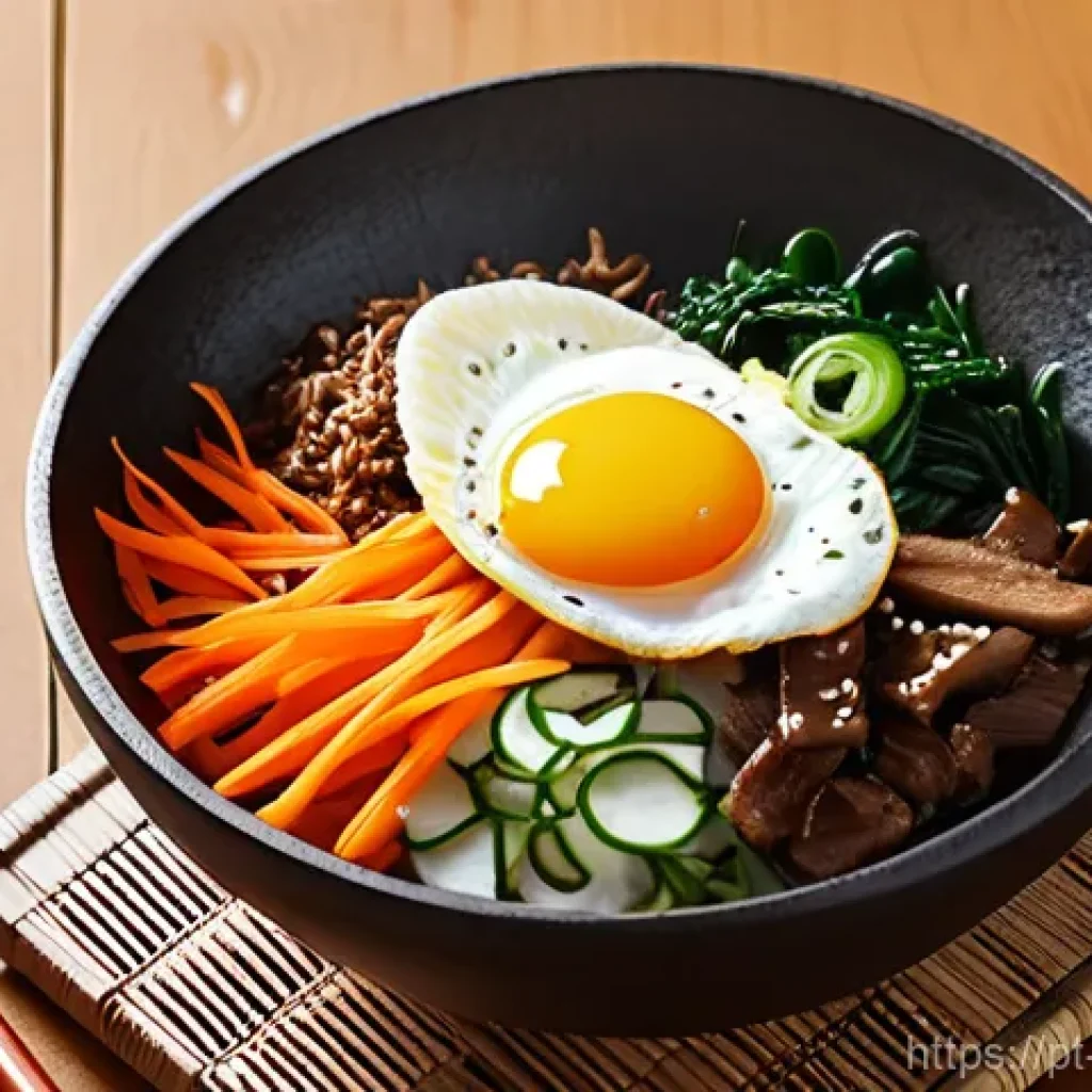 전주 비빔밥 길거리 스타일 - **Prompt 1: Traditional Jeonju Bibimbap in a Refined Setting**
    "A meticulously composed, vibrant...