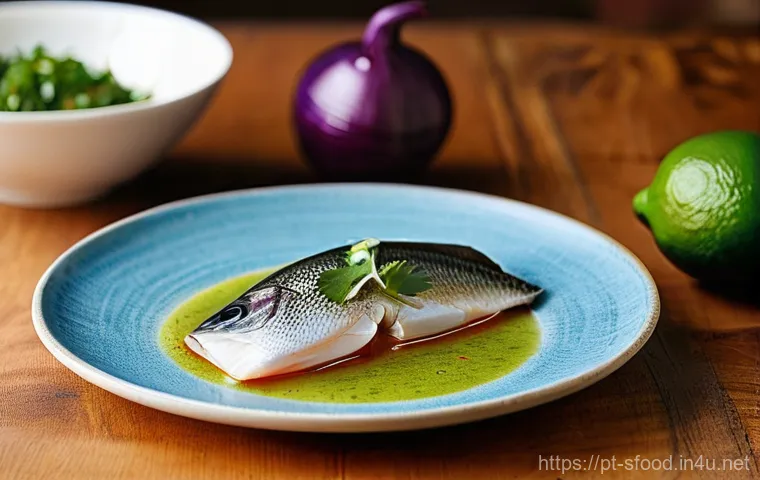 페루 세비체 신선한 재료 선택법 - Image Prompt 1: The Essence of Freshness and "Leite de Tigre"**