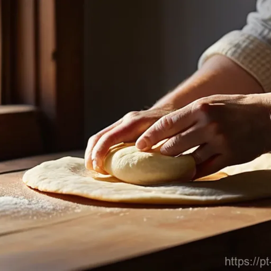 노르웨이 라프사 전통 플랫브레드  조리법 - **Prompt 1: The Art of Rolling Lefse**
    "A cozy, sunlit kitchen scene with a focus on hands gentl...
