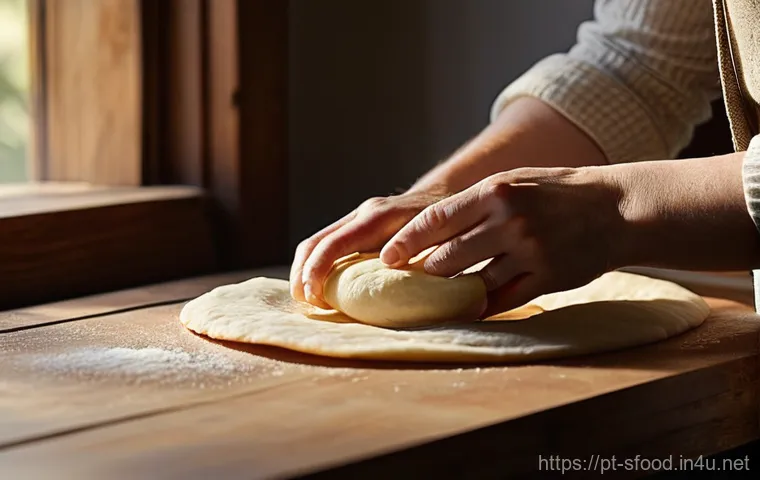 노르웨이 라프사 전통 플랫브레드  조리법 - **Prompt 1: The Art of Rolling Lefse**
    "A cozy, sunlit kitchen scene with a focus on hands gentl...