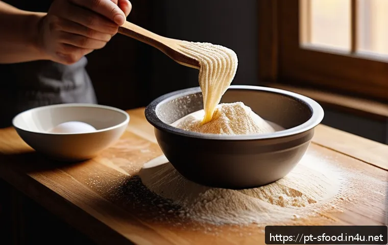 스페인 츄러스 초콜릿 딥 레시피 - A cozy kitchen scene showcasing the process of making perfect churros dough: a close-up of a high-gl...